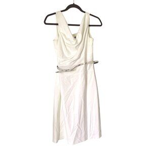 Antonio Melani White Sleeveless Midi Dress With Snake Print Belt Size 6